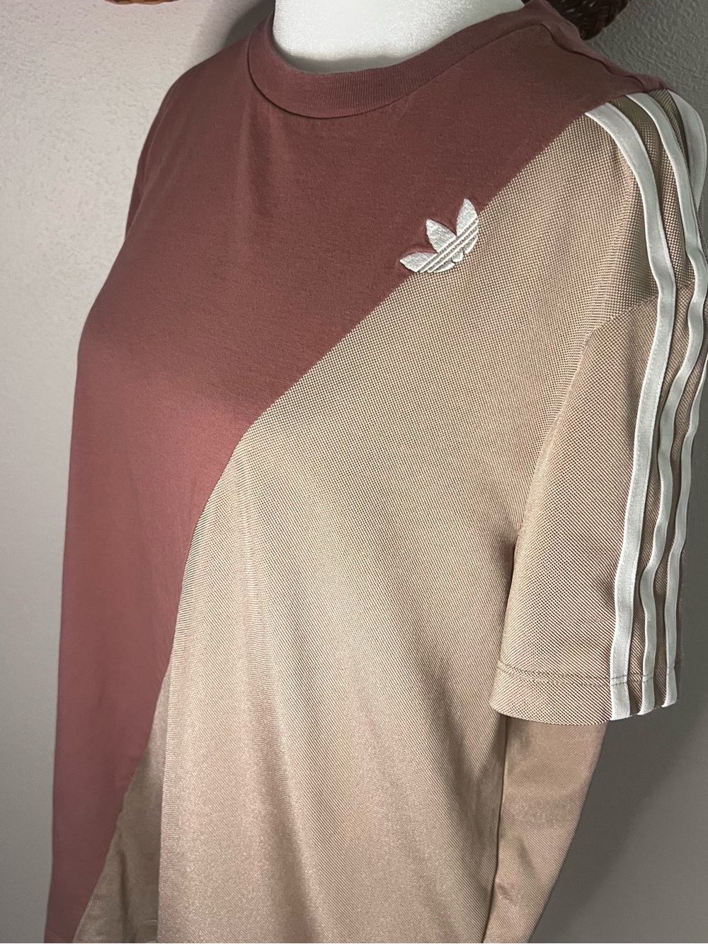adidas Two-Tone Short Sleeve Tee in Mauve & Beige